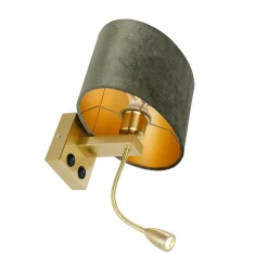 Applique murale laiton avec abat-jour en velours vert ovale 25cm - Brescia Combi