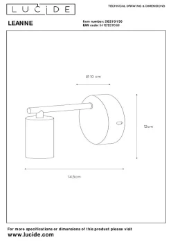 Applique murale LEANNE en métal avec 1xE27 - Noir - Lucide