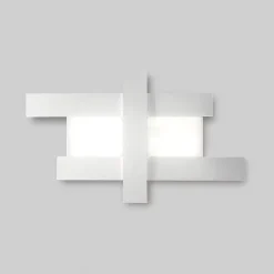 Applique murale LED blanche 50W - Structure géométrique en acier, lumière chaude 3000K, 2620lm, largeur 104 cm