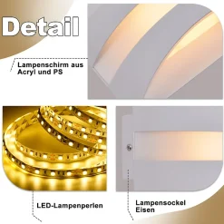 Applique murale LED d'intérieur Nettlife blanche - Design moderne 3000 K, éclairage mural blanc chaud 5 W