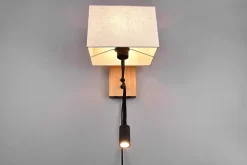 Applique Murale LED, E27 max. 28W + 1x3,1W 310lm 3000K, Bois Naturel et Tissu Blanc - Trio - Nilam