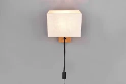 Applique Murale LED, E27 max. 28W + 1x3,1W 310lm 3000K, Bois Naturel et Tissu Blanc - Trio - Nilam