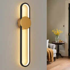 Applique murale LED NETTLIFE - 12 W - Lampe d'escalier 60 cm - Doré - Design moderne - Blanc chaud 3 000 K - Éclairage mural