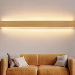 Applique murale LED NETTLIFE en bois - 100 cm 36 W - Lampe de couloir moderne - Blanc chaud 3 000 K - Pour salon, chambre