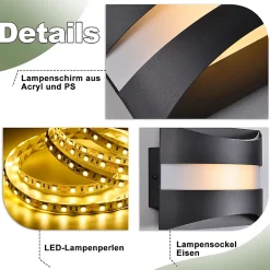 Applique murale LED Nettlife pour intérieur - Éclairage mural noir, éclairage vers le haut et vers le bas, 5W 3 000K, blanc chaud