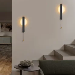 Applique murale LED Nettlife avec interrupteur - Lampe de couloir d'intérieur noire avec interrupteur à tirette