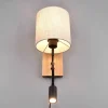 Applique murale LED 1xE27 max. 28W + liseuse 3,1W - Bois naturel et tissu blanc - Trio - Nilam