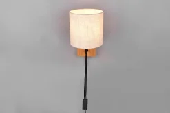 Applique murale LED 1xE27 max. 28W + liseuse 3,1W - Bois naturel et tissu blanc - Trio - Nilam