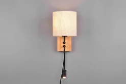 Applique murale LED 1xE27 max. 28W + liseuse 3,1W - Bois naturel et tissu blanc - Trio - Nilam