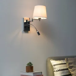 Applique murale liseuse métal chromé et tissu blanc - Aras