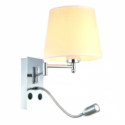 Applique murale liseuse métal chromé et tissu blanc - Aras