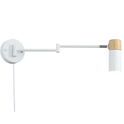 Applique murale moderne avec bras oscillant et câble de prise en bois et aluminium blanc Idéal pour chambre à coucher sa