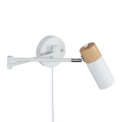 Applique murale moderne avec bras oscillant et câble de prise en bois et aluminium blanc Idéal pour chambre à coucher sa
