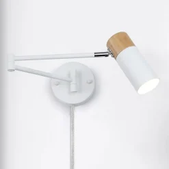 Applique murale moderne avec bras oscillant et câble de prise en bois et aluminium blanc Idéal pour chambre à coucher sa