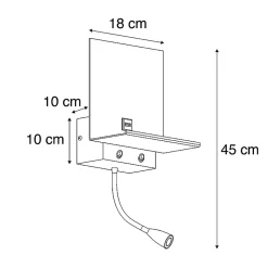 Applique murale moderne blanche avec USB et bras flexible - Flero