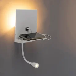 Applique murale moderne blanche avec USB et bras flexible - Flero