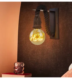 Applique murale moderne Mila métal et corde noir Avec Ampoule LED