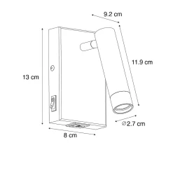 Applique murale moderne noire avec USB réglable - Croft