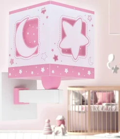 Applique Murale Moonlight lune et étoiles rose