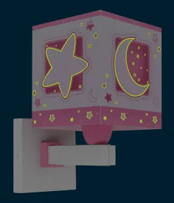 Applique Murale Moonlight lune et étoiles rose