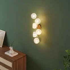 Applique murale multi abat-jours blancs brillant sur vague doré - Isalina