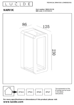 Applique murale NARVIK en aluminium avec LED intégré - Noir - Lucide