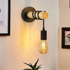 Applique murale NETTLIFE rétro industrielle bois noir métal E27 bureau