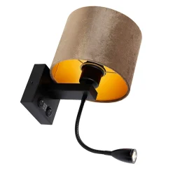 Applique murale noire avec abat-jour en velours marron 18 cm - Brescia