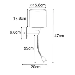Applique murale noire avec bras flexible et abat-jour doré 15 cm - Brescia