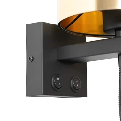 Applique murale noire avec bras flexible et abat-jour doré 15 cm - Brescia