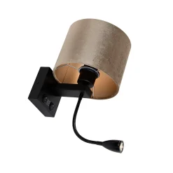 Applique murale noire avec abat-jour en velours taupe 18 cm - Brescia Combi