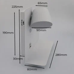 Applique murale orientable LED 6W avec USB et Type-C, CCT 2700,4000,6000K, interrupteur et plateau, métal blanc, spot gauche