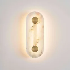 Applique murale ovale dorée LED avec abat-jour en albâtre - Calizia