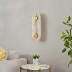 Applique murale ovale dorée LED avec abat-jour en albâtre - Calizia