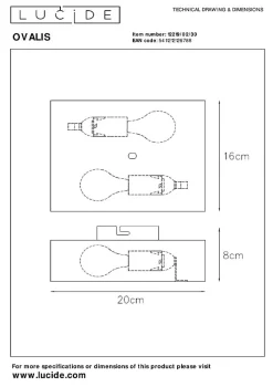 Applique murale OVALIS en métal avec 2xE14 - Noir - Lucide