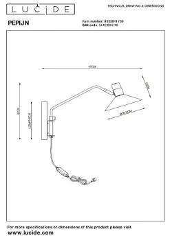 Applique murale PEPIJN en acier avec 1xE14 - Noir - Lucide