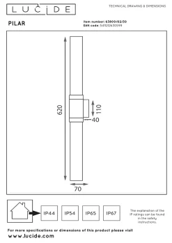Applique murale PILAR en verre avec 2xE27 - Noir - Lucide