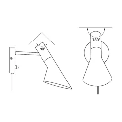 Applique Murale Pivotante avec Câble Prise et Interrupteur Oslo - Design Contemporain et Élégant E27 Métal Gris