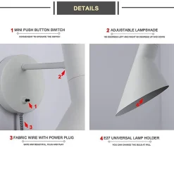 Applique Murale Pivotante avec Câble Prise et Interrupteur Oslo - Design Contemporain et Élégant E27 Métal Gris