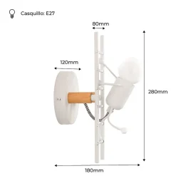 Applique murale Poupée Échelle avec détail en bois et aluminium blanc - Douille E27 lumière vers le haut pour couloir ch