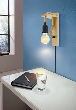 Applique murale Rampside E27 IP20 40W L.13,5xl.8xH.30cm bois Eglo