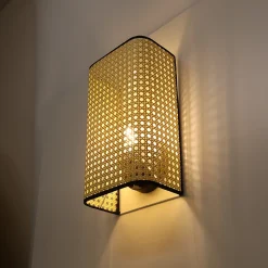 Applique Murale Rectangulaire en Rotin LAVANDA pour Salon et Chambre Style Rustique Douille E27