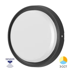Applique murale ronde LED 18W Noir 3en1 IP65 détecteur