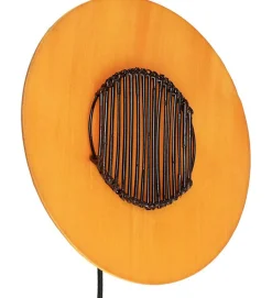 Applique murale ronde soie orange et bambou 1 lumière