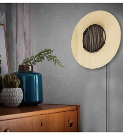 Applique murale ronde soie et bambou 1 lumière