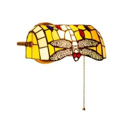 Applique murale rétro en verre style tiffany libellule en cristal mosaïque jaune avec support en laiton, E27