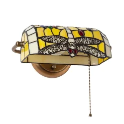 Applique murale rétro en verre style tiffany libellule en cristal mosaïque jaune avec support en laiton, E27