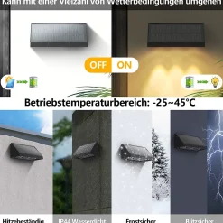 Applique Murale Solaire D'extérieur à LED 3000k Pour Clôture Terrasse Balcon Jardin Escaliers