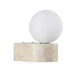 Applique murale sphérique en verre blanc sur socle en pierre - Oriane