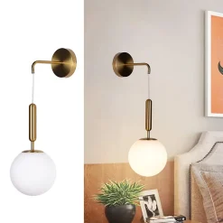 Applique Murale Suspendue Nordique Minimaliste Laiton Doré avec Globe en Verre ATENAS E27 18 cm